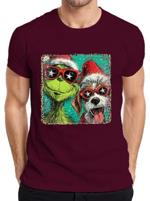 Produktbild von Weihnachten Grinch Hund Sonnenbrille lustig Geschenk Retro Herren T-Shirt, Burgundy, L