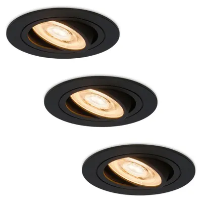 Image de HOFTRONIC - Spot LED encastrable plat 6W 570lm 2700K Inclinable Noir IP20 3 pièces