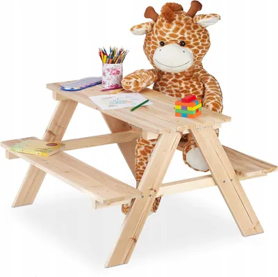 Zdjęcie produktu dla DREWNIANY ZESTAW MEBLI STOLIK I ŁAWKI DLA DZIECI 50 x 90 x 78 CM DLA 4 OSÓB