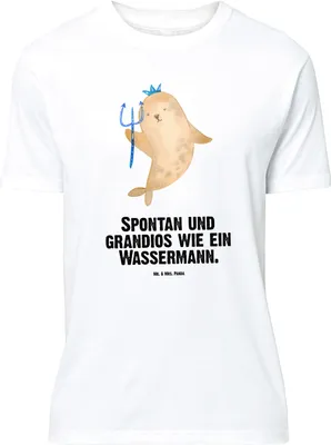 Produktbild von Mr. & Mrs. Panda Größe L T-Shirt Sternzeichen Wassermann - Weiß - Geschenk, Meer, Meermann, Shirt, Nix, Geburtstag Februar, Tshirt, Januar, mit Spruch