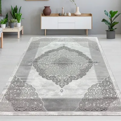 Produktbild von Designer Teppich Wohnzimmerteppich Ornamente barock creme grau Größe - 200 x 290 cm