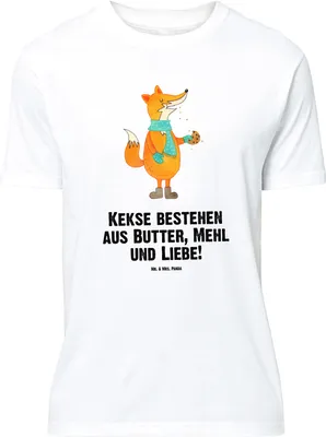 Produktbild von Mr. & Mrs. Panda Tshirt Fuchs Keks - Weiß - Geschenk, Weihnachtlich, T-Shirt, Weihnachten, Liebe, Winter, Shirt, Oversize, mit Spruch, Kekse, Frieren