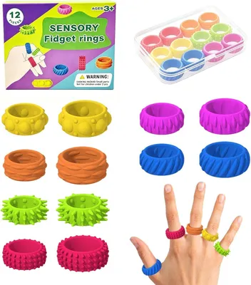 Obrázok produktu pre Kúsky fidget krúžkov zo silikónu – sada 12 kusov – senzorické hračky na prsty