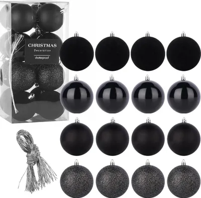 Produktbild von Christbaumkugeln - 16er Set - Bruchsicher - Kunststoff - Weihnachtskugeln Schwarz 6cm