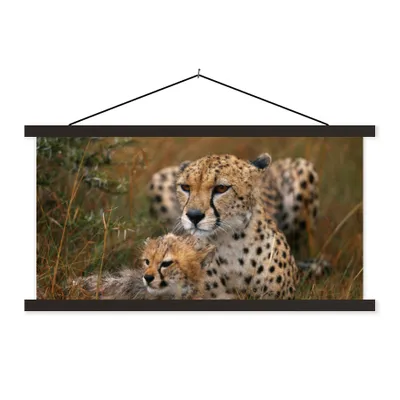 Produktbild von MuchoWow® Textilposter Geparden sitzen zusammen 150x75 cm mit schwarzem Rahmen - Posterleiste