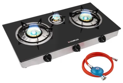 Gaskochfeld 3 Flammen 6,25 kW tragbar Camping 72,5 cm 50 mbar