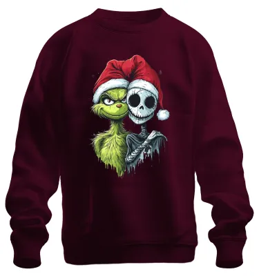 Immagine prodotto di Grinch Jack Skellington Teschio di Natale Scary Gothic Unisex Felpa Pullover, Borgogna, L