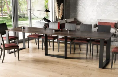 Image de Endo-Möbel Table de salle à manger extensible Borys Max 130cm - 330cm piètement traîneau traîneau métal Kulissentisch (Chêne Monastère)