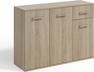 Produktbild von Masseno Kommode GIACOMO V 112 cm Sideboard mit 1 Schubladen und 3 Türen für Wohnzimmer Schlafzimmer Modern 112x33x85 cm Sonoma Eiche / Sonoma Eiche