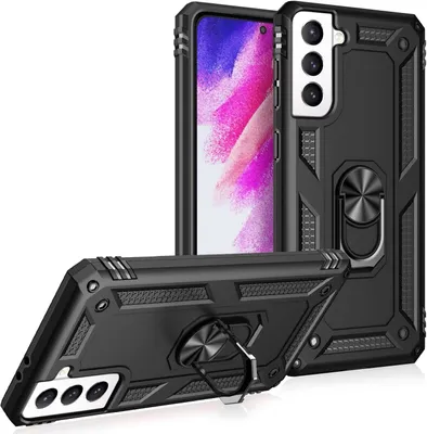 Immagine prodotto di NALIA Custodia ad anello in stile militare per Samsung Galaxy S21 FE, estremamente protettiva, robusta e antiurto, anello a 360° per funzione stand, nero