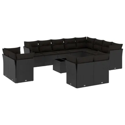 Immagine prodotto di vidaXL Set di divani da giardino da 13 pezzi con cuscini in polirattan nero