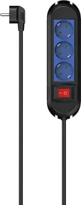 Produktbild von Hama Steckdosenleiste 3-fach, Schalter, 1,5 m, Schwarz/Blau
