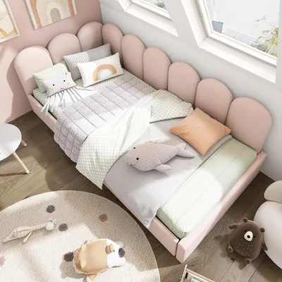 Image de OKWISH Lit Banquette Enfant 90x200 cm - Lit Simple avec Tiroirs de Rangement en Velours - Rose - Sans Matelas