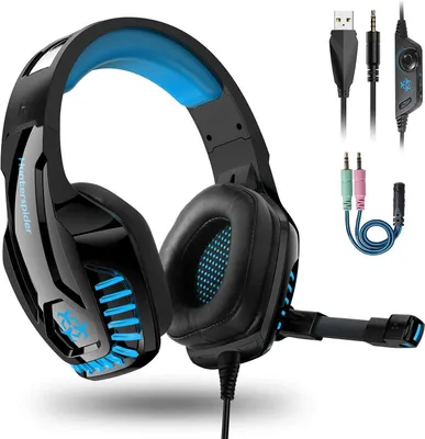 Image de Casque de jeu Casque avec microphone, 3,5 mm son surround Over-Ear casque avec microphone - Bleu