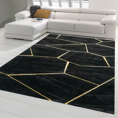 Obrázok produktu pre Koberec do obývačky moderný koberec geometrický vzor v čiernej zlatej farbe rozmer - 60 x 110 cm
