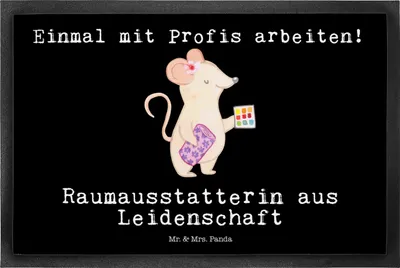 Produktbild von Mr. & Mrs. Panda Sauberlaufmatte Raumausstatterin Leidenschaft 50 x 75 cm - Schwarz - Geschenk, Schmutzmatte, Bodenvorleger, Schmutzfangmatte, Schmutzfänger, Fussmatte