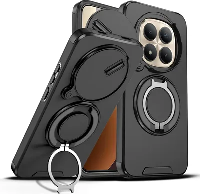 Immagine prodotto di Custodia a doppio strato per Xiaomi Redmi Note 15 Pro+, con copertura scorrevole per la fotocamera e supporto magnetico ad anello Nero