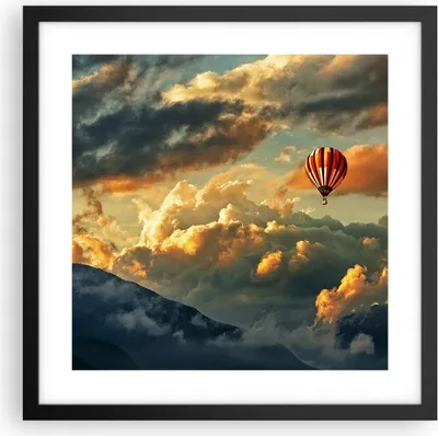 Produktbild von Gerahmtes Poster - Schwarzer Rahmen - Wolken Ballon Flug - 40x40 cm - Wand Bild - Wanddeko - Wandbilder - Kunstposter - Wandposter - Bilderrahmen - Bilder - Kunstdruck - Wandbild - P2BAC40x40-3791