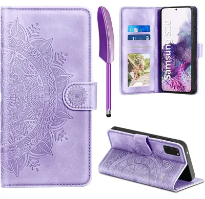 Productafbeelding van Kunstleren hoesje voor de Samsung Galaxy S20 Flip, type portemonnee, met kaarthouder, magneetsluiting en standfunctie, in lichtpaars