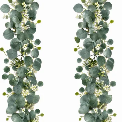 Produktbild von Künstliche Eukalyptus-Girlande mit weißen Blumen 2 Stück 178 cm