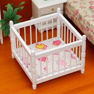 Produktbild von Miniatur -Kleinkindbett minimalistische kreative Holzmöbel Modellbett für 1/12 Puppenhaus
