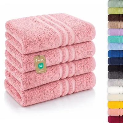 Produktbild von Lavea® 4er Set Handtücher 50x100 cm - Elena, 100% Baumwolle, Saugstark & Weich, Waschbar, Trocknergeeignet, Frottierhandtuch - Pastellrosa