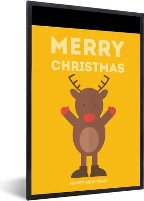 Produktbild von MuchoWow® Gerahmtes Poster Weihnachten - Zitate - Illustration - Rentier - Frohe Weihnachten - Gelb 20x30 cm - Poster mit Schwarzem Bilderrahmen Wandposter Rahmen Foto Bilder - Drucken - Bilder Poster im Rahmen