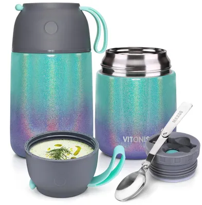 Isolierbehälter 500+700 ml, Edelstahl, bunt, mit Löffel, auslaufsicher