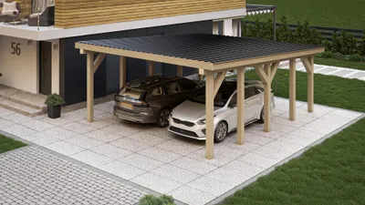 Produktbild von 6x7m KVH Massivholz Carport Flachdach mit Trapezbleche Bausatz