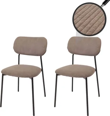 Produktbild von 2er-Set Esszimmerstuhl HWC-O26, Küchenstuhl Polsterstuhl Stuhl, Cord (330g/m²) Stoff/Textil Metall taupe