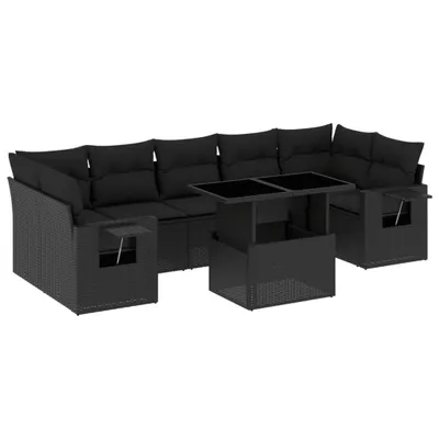 Produktbild von 8-tlg. Gartenmöbel-Set, modulare Sofagarnitur mit verstellbarem Tisch, Poly Rattan Schwarz, inkl. dicke Kissen, UV-beständig