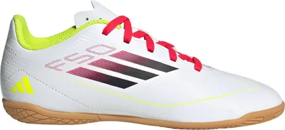 Produktbild von Adidas F50 Club JR IN Indoor Fußballschuhe Hallenschuhe weiß/schwarz/rot/gelb IE3735 , Schuhgröße:37 1/3 EU