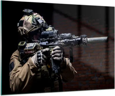Produktbild von Bilder auf glas - Soldat Gewehr - 100x70cm - Glasbilder - Wandbilder - Kunstdruck - zum Aufhängen bereit - Wanddekoration aus Glas - Glas Bilder - Wandbild auf Glas - Einteilig - GAA100x70-3785