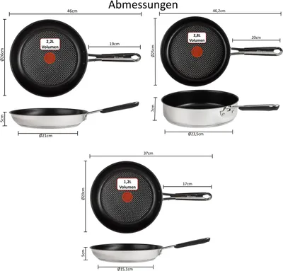 Produktbild von Tefal Jamie Oliver J90935 Induktionspfannen-Set 6-tlg. – 20cm & 26cm Pfannen, 25cm Schmorpfanne mit Glasdeckel, Titanium Excellence Antihaft