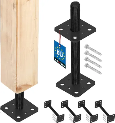 Produktbild von KOTARBAU® 4 Stk. Pfostenträger pulverbeschichtetem Stahl 80x80x250 mm Anthrazit Pfostenträger Einschlaghülse höhenverstellbar Zaunpfosten Aufschraubhülse Bodenhülse Balkenschuh Bodenanker Balkenschuhe