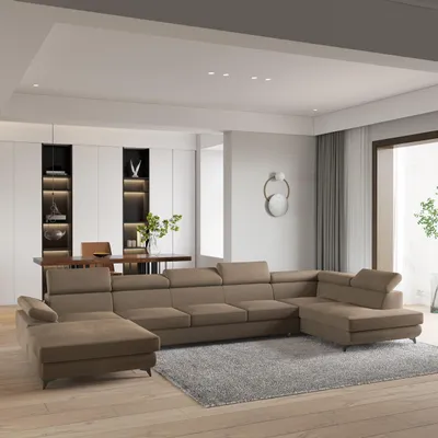 Produktbild von Masseno Ecksofa MONTIVA mit Schlaffunktion U-Form, Sofa mit Bettkasten, Wohnzimmersofa, Couch, Soffa, Bettsofa, Couchgarnitur- Beige, MONOLITH 09