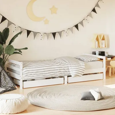 Produktbild von "im Angebot" Kinderbett mit Schubladen Weiß 80x200 cm Massivholz Kiefer - Kinderbetten CC22914