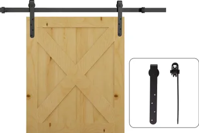 Produktbild von Schiebetür Beschlagsatz 180 cm, Laufschiene Komplett-Set Holztür, Kohlenstoffstahl, Schwarz | max. 20 kg | Türbreite bis 90 cm