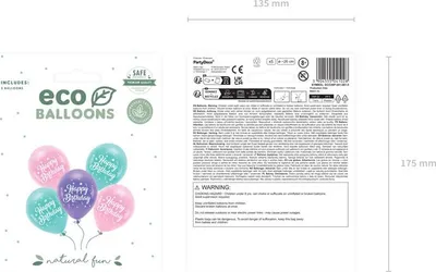 Produktbild von Öko Luftballons Happy Birthday 26cm Hellrosa / Lila / Mint 5er Set