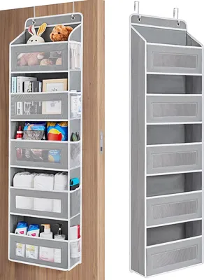 Produktbild von Hängeorganizer 5 Fächer, Badezimmer-Organizer und Aufbewahrung, Stofftier-Aufbewahrung, schwingsicher, zum Aufhängen über der Tür, 40x17,5x145cm