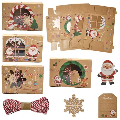Geschenkbox-Set, 12 St., 4 Designs, Kraftpapier, 20,5x14x6 cm