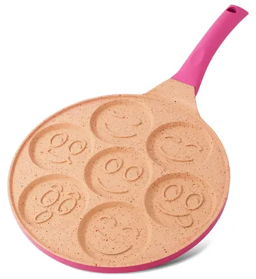 Produktbild von Joejis Pancake Crepe Pfanne mit 7 Mulden mit Smiley-Gesichtern - 26,5 cm Antihaft Leichte Aluminiumguss - Induktion - Spaß für Kinder - Mehrzweck