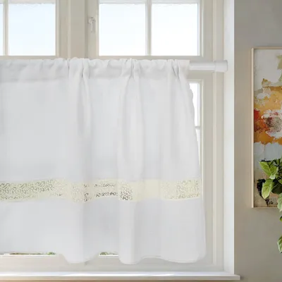 Productafbeelding van Korte Scheibengordijnen voor de Keuken Wit Leinen Patchwork 45 x 125 cm