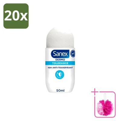 Immagine prodotto di 20 deodoranti roll-on Sanex Dermo Tolerance, 50 ml - Confezione risparmio - 20 pezzi