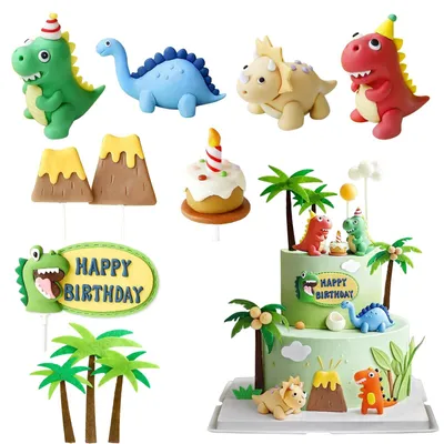 Immagine prodotto di Decorazioni per torte, set di 11 pezzi - Decorazioni per torte a tema dinosauri - Topper per torte per compleanni - Tema dinosauri - Festa di nascita - Bambini
