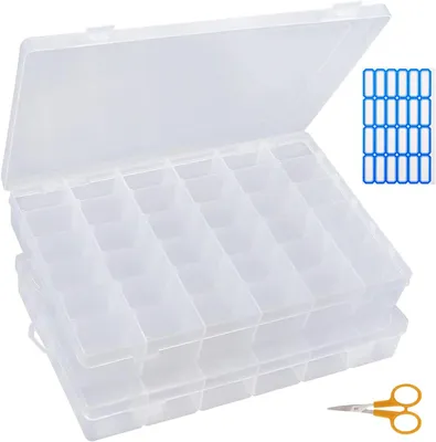 Obrázok produktu pre Úložné boxy Sada 2, 36 priehradiek, Priehľadný plast, Nastaviteľné triediace boxy, pre šperky