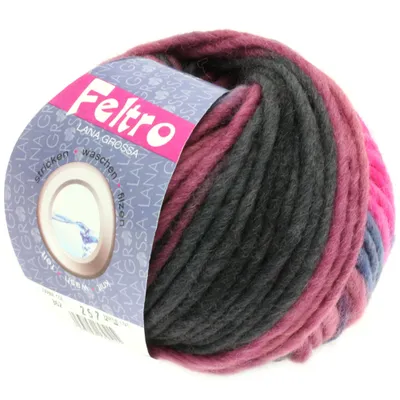 Immagine prodotto di Lana Grossa FELTRO PRINT 50 g, lana da feltro moderna, 21 colori, 50 m di filato da feltro, colore 362 - Rosa/Prugna/Antracite/Bacca