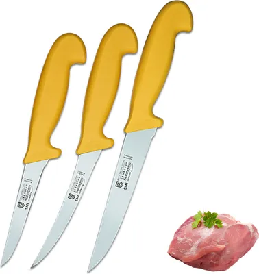 Produktbild von SMI 3 Stück Metzgermesser Set - Solingen Fleischmesser & Ausbeinmesser, Gerade und Gebogen, Edelstahl, Germany