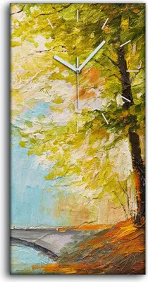 Produktbild von Leinwand Uhr Küche Wohnzimmer Bild Geräuschlos 30x60 Ölgemälde Wald Brücke - weiße Hände