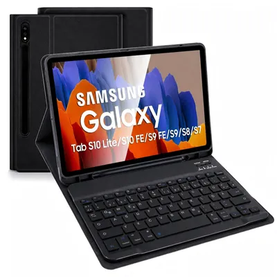 Obrázek produktu pro Bluetoothové pouzdro na klávesnici pro Galaxy S9 FE 11 palců, kompatibilní s modely S9, S8, S7, s německým rozložením QWERTZ. Bezdrátové pouzdro na klávesnici, vhodné pro modely Tab S9 FE, S10 FE, S10, S9, S8, S7. Barva: černá